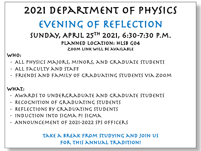 2021 Evening of Reflection Flyer